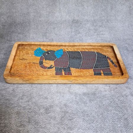 Handcrafted Mango Wood Elephant Hand Painted Serving Tray